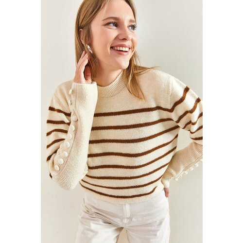 Bianco Lucci Women's Striped Knitwear Sweater with Cufflinks Slike