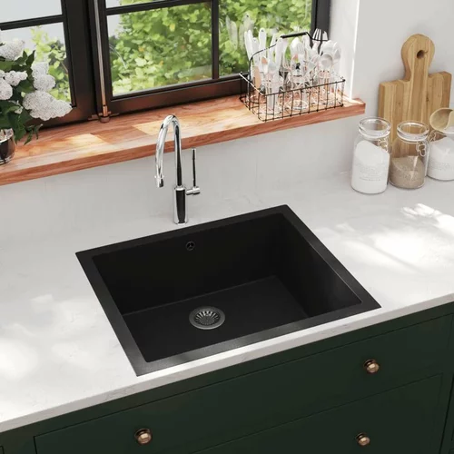 Kuhinjski sudoper s otvorom protiv prelijevanja crni granitni
