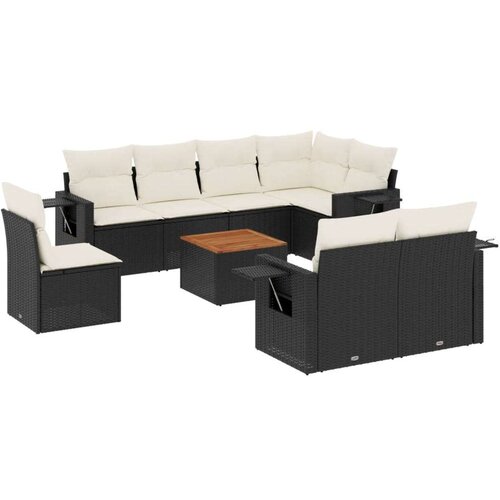 VidaXL 9-dijelni set vrtnih sofa s jastucima crni od poliratana Slike