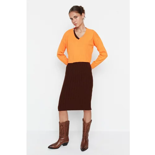 Trendyol Brown Dress-Sweater Knitwear Dress