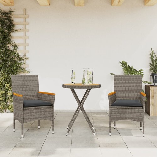 vidaXL 3-dijelni bistro set s jastucima sivi poliratan i drva bagrema Cijene