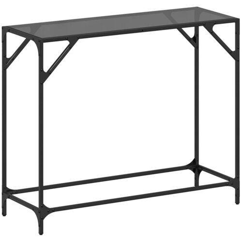  Konzolni stol s crnom staklenom povr&amp;scaron;inom 98x35x81 cm čelični Slike