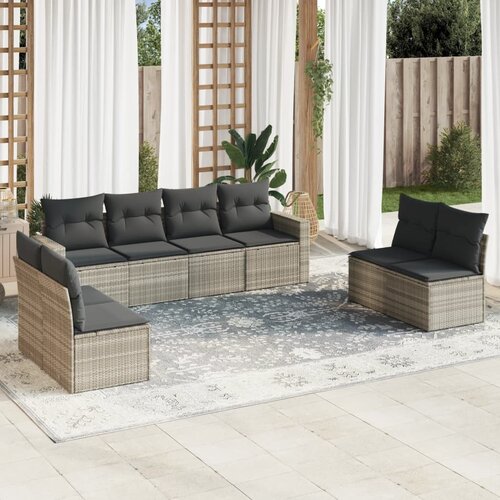 vidaXL 9-dijelni set vrtnih sofa od poliratana s jastucima svjetlosivi Cijene