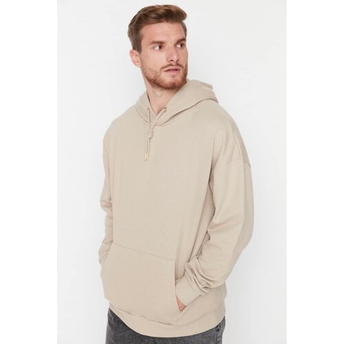 Trendyol Beige Men's Basic Oversize Fit Hooded Sweatshirt with Soft Feather Column Cene
