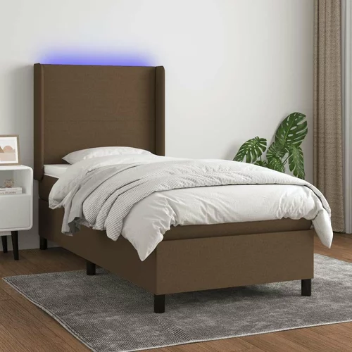  Box spring postelja z vzmetnico LED temno rjava 90x190 cm blago, (20930554)