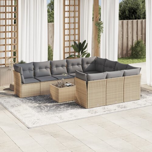 VidaXL 11-dijelni set vrtnih sofa od poliratana s jastucima bež Slike