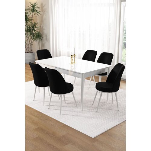 Hanah home trpezarijski set Pir, sto i 6 stolica, bela ploča, crna tkanina Babyface Cene