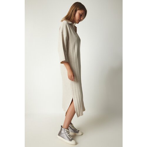 Women&amp;#039;s Cream Polo Neck Oversize Knitwear Dress Slike