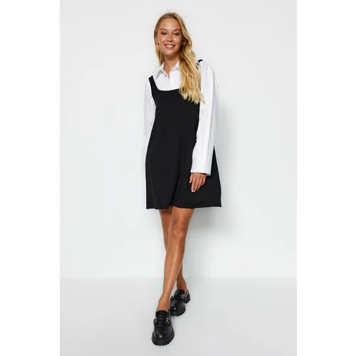 Trendyol Black Square Collar Knitted Dress with Pockets Skater/Waist Opening