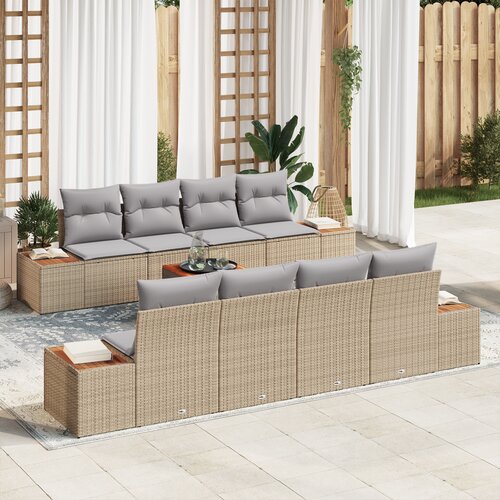 vidaXL 9-komadni vrtni sofa set s jastucima bež poli ratan akacija Cene
