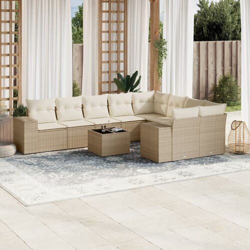  10-dijelni set vrtnih sofa s jastucima bež od poliratana 83 x 62 x 69 cm Cene