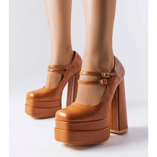 Gemre Brown high block heel pumps Chouinard Cene