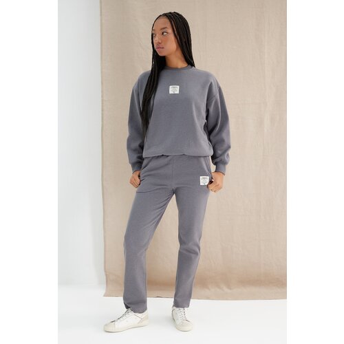 Trendyol Anthracite More Sustainable Fleece Interior Straight Fit Patchwork Knitted Sweatpants Slike