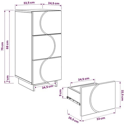  Komoda Hrast sonoma 33.5 x 34.5 x 75 cm Konstruirano drvo - Hrast sonoma Slike