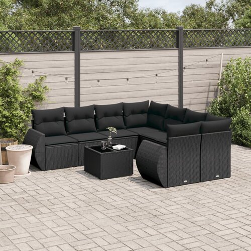  9-dijelni set vrtnih sofa s jastucima crni od poliratana Cijene