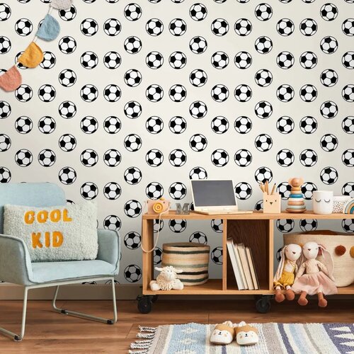  Tapeta - Soccer - Symmetrical black-and-white soccer balls on a beige background. 50x1000 Vodootporna Slike