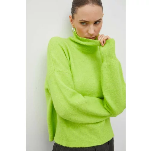 Samsoe Samsoe Vuneni pulover za žene, boja: zelena, lagani, s poludolčevitom
