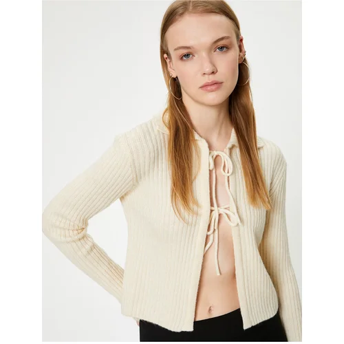 Koton Knitwear Cardigan Shirt with Collar Tie Detail