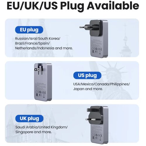 Ugreen Nexode Pro adapter za punjenje 65 W ženski konektor USB-C&amp;reg;, ženski konektor USB-C&amp;reg;, USB-A utičnica siva unutra&amp;scaron;nj Slike