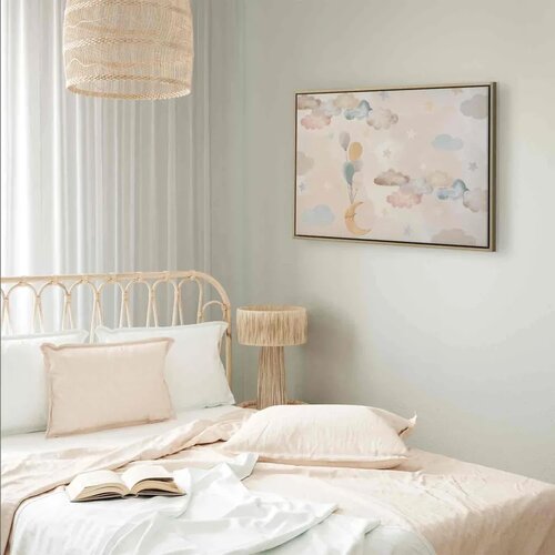  Slika - Fairy-Tale Moon - Pastel Moon with Balloons Among Colorful Clouds and Stars in Subdued Colors on a Light Background 60x4 Slike