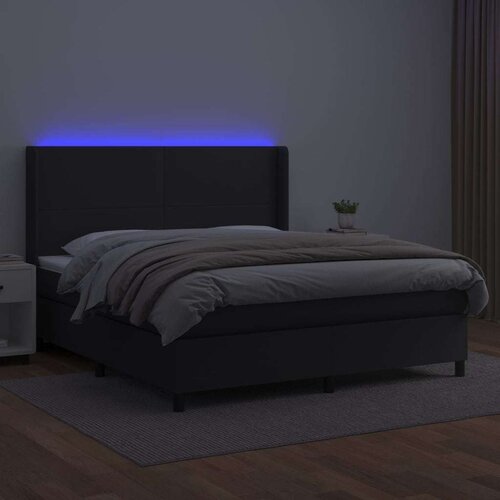  Box spring s madracem LED crni 160x200cm od umjetne kože Slike