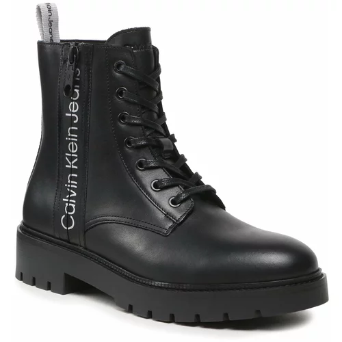 Calvin Klein Jeans Zimski škornji Combat Mid Laceup Boot W Zip YM0YM00262 Outline Mono Black 0GK