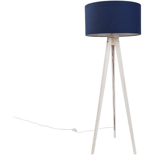 QAZQA Vloerlamp tripod wit met stoffen kap donkerblauw 50cm - Tripod Classic Cene