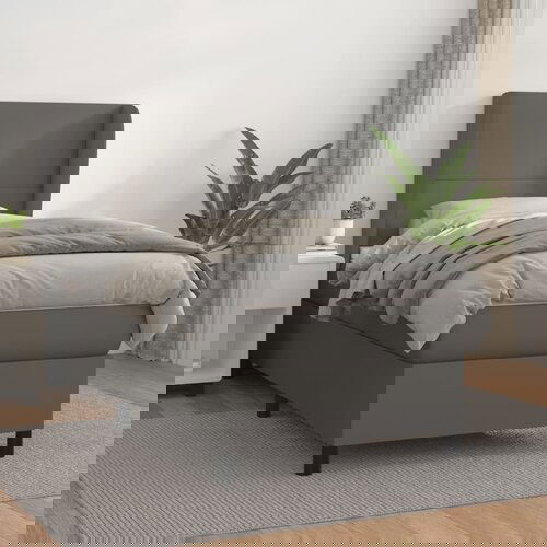 VidaXL Box spring postelja z vzmetnico siva 90x200 cm umetno usnje Slike