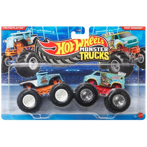 Mattel Hot Wheels Monster Trucks: Poo Poo Platter vs Fruit Smasher avtomobilčka, paket 2 kosov 1/64 - Cene