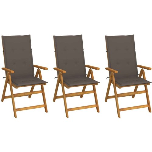 3 Zložljivi vrtni stoli 3 kosi z blazinami trden akacijev les Cene