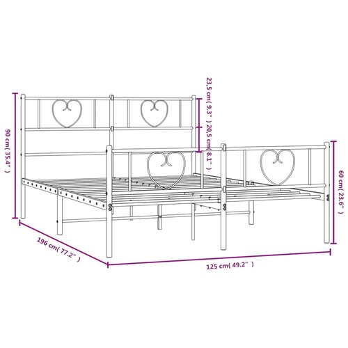  Metalni okvir kreveta uzglavlje i podnožje bijeli 120x190 cm Slike