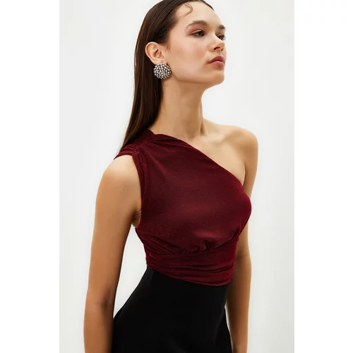 Trendyol Burgundy Crop Lined Knitted Shiny Bustier