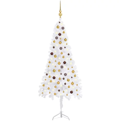 vidaXL kutno umjetno božićno drvce LED s kuglicama bijelo 210 cm PVC