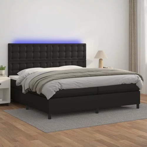  Box spring postelja z vzmetnico LED črna 200x200cm umetno usnje, (20725827)