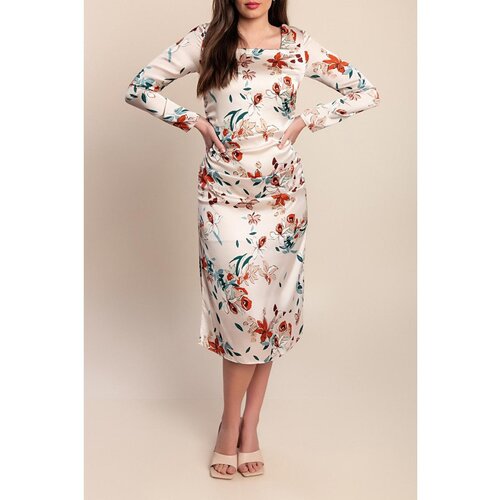 Fenzy Plus Size Midi Obleka S Cvetličnim Potiskom, Svetlo Roza Cene