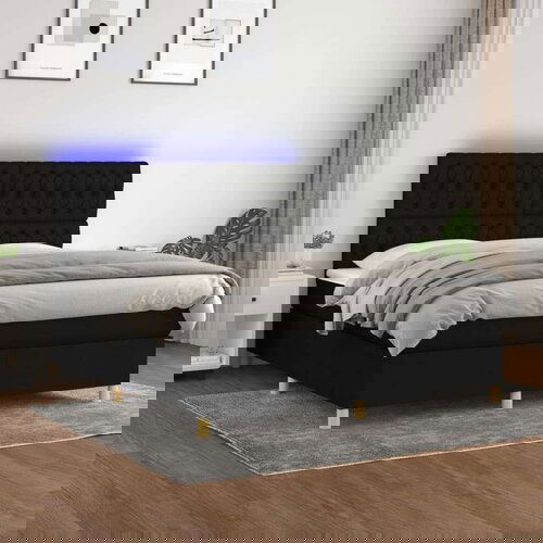  Box spring s madracem LED crni 160x200 cm od tkanine Slike