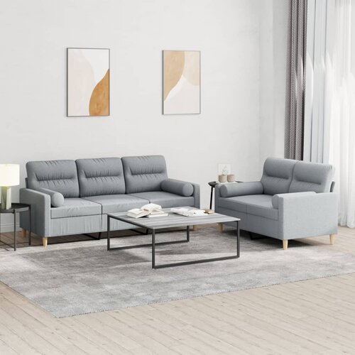  2-dijelni set sofa s jastucima svjetlosivi od tkanine Cene