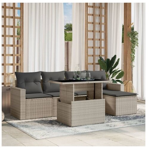 vidaXL 6-dijelni set vrtnih sofa od poliratana s jastucima svjetlosivi Cene
