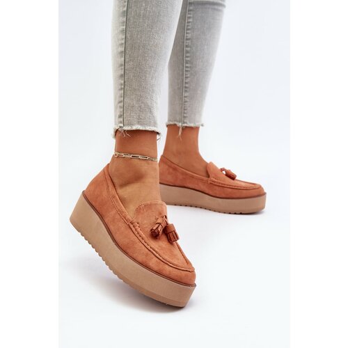 Kesi Women's platform loafers with fringes, orange Mialani Cene