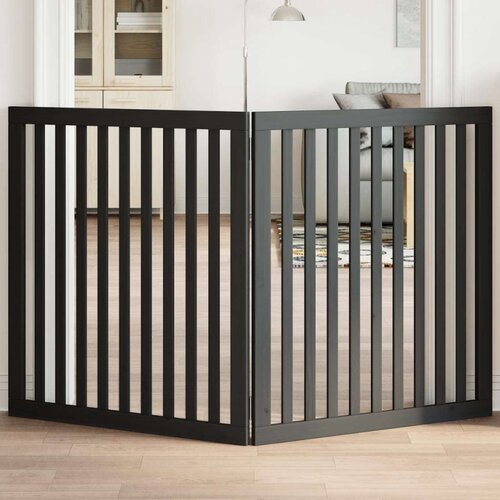 vidaXL Vrata za pse s 2 panela sklopiva crna 160 cm od drva topole Cene
