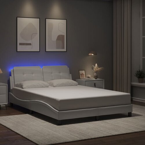  The Living Store Posteljni okvir z LED lučkami bel 140x190 cm umetno usnje - Posteljni Okvir, (21441583) Slike