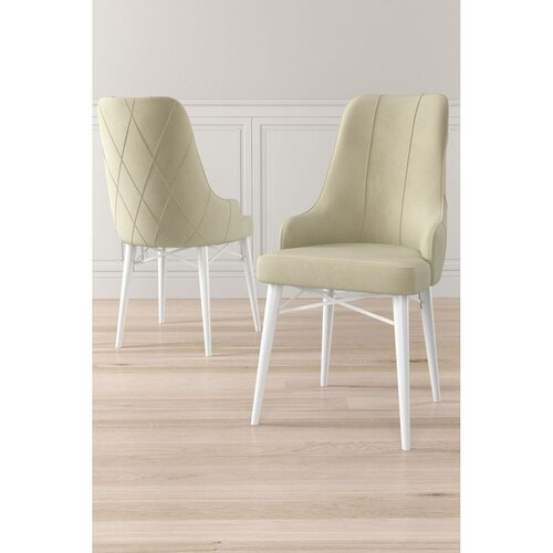 Hanah home set trpezarijskih stolica Neta 8 kom, krem tkanina Babyface, bele drvene noge Cene