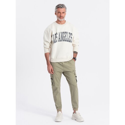 Ombre Men&amp;#039;s JOGGER pants with zippered cargo pockets - khaki Slike