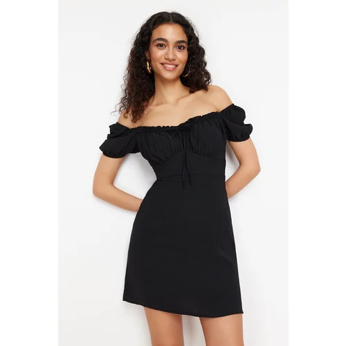 Trendyol Black Plain Bodycone Crepe Mini Woven Dress