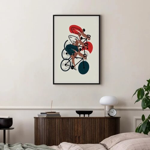  Slika - Cycling Race. Competitors on a Light Background - Illustration 80x120 U crnom drvenom okviru Slike