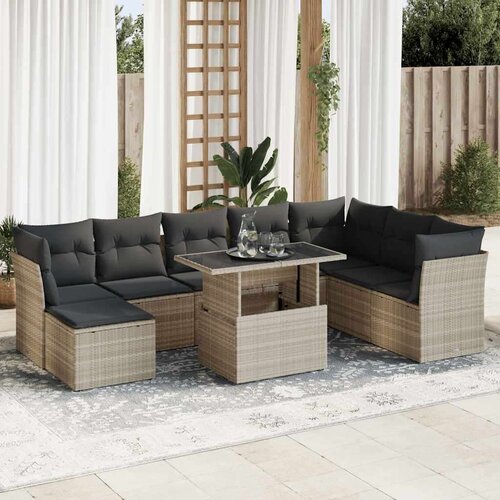 vidaXL 9-dijelni set vrtnih sofa od poliratana s jastucima svjetlosivi Cijene