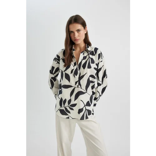 Defacto Oversize Fit Patterned Voile Long Sleeve Blouse