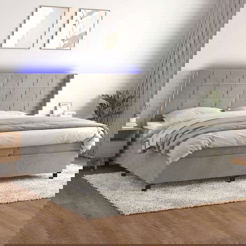  Box spring postelja z vzmetnico LED svetlo siva 200x200cm žamet, (20761159) Slike
