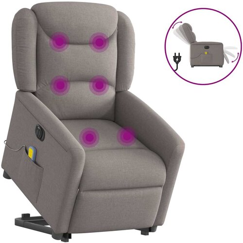 VidaXL Električni masažni naslonjač na podizanje od tkanine smeđesivi Slike