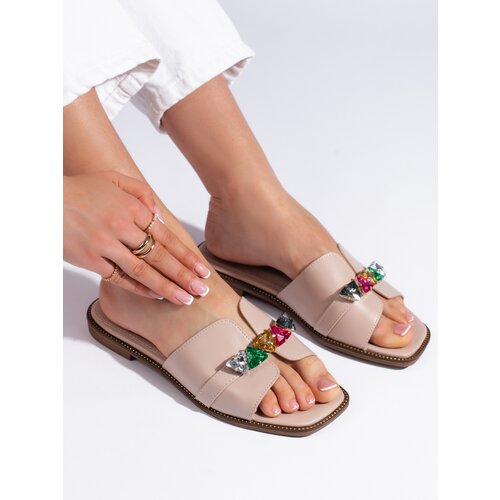 Shelvt Beige women's flip-flops with pebbles Cijene